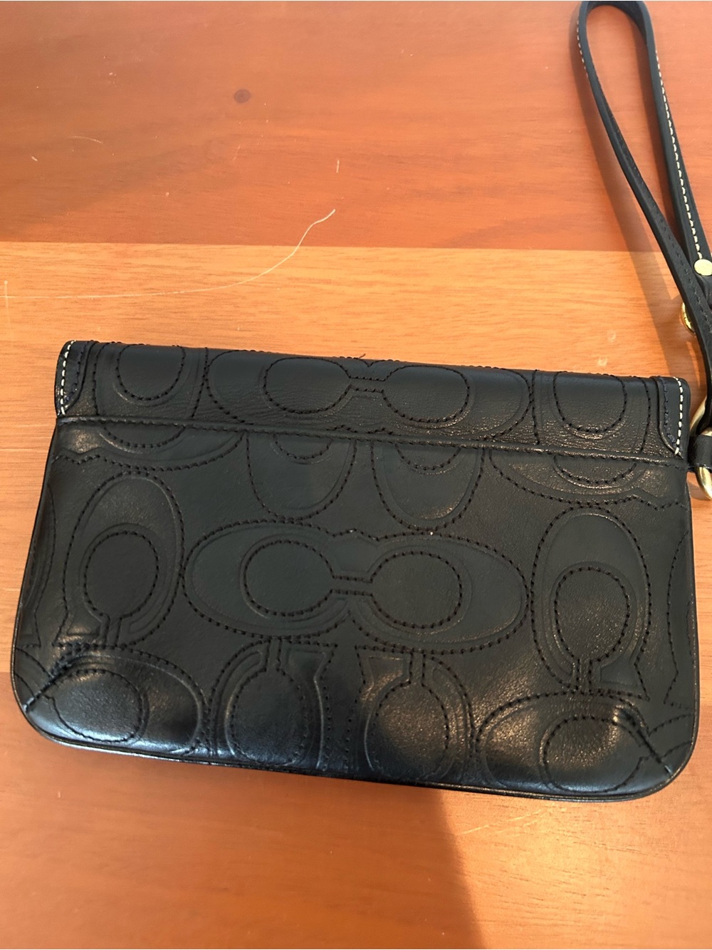 Vintage Coach Logo Embossed Leather Wristlet Black - Picture 5 of 5